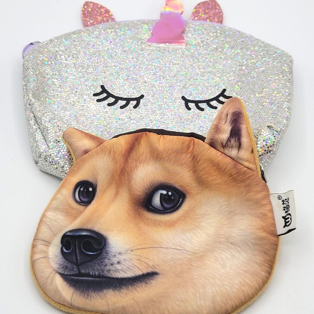 Shiba Inu & Sparkly Unicorn Coin Jewelry Trinket Bags Purse X-Dolls Small Cute